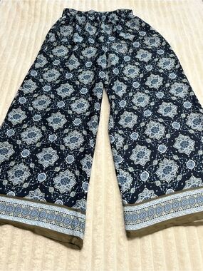 Versona Navy Printed Wide-Leg Palazzo Pants